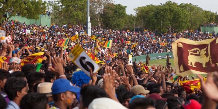 Sri Lankan cricket fans at the Australia v Sri Lankan one-day international at Rangiri Dambulla International Stadium.