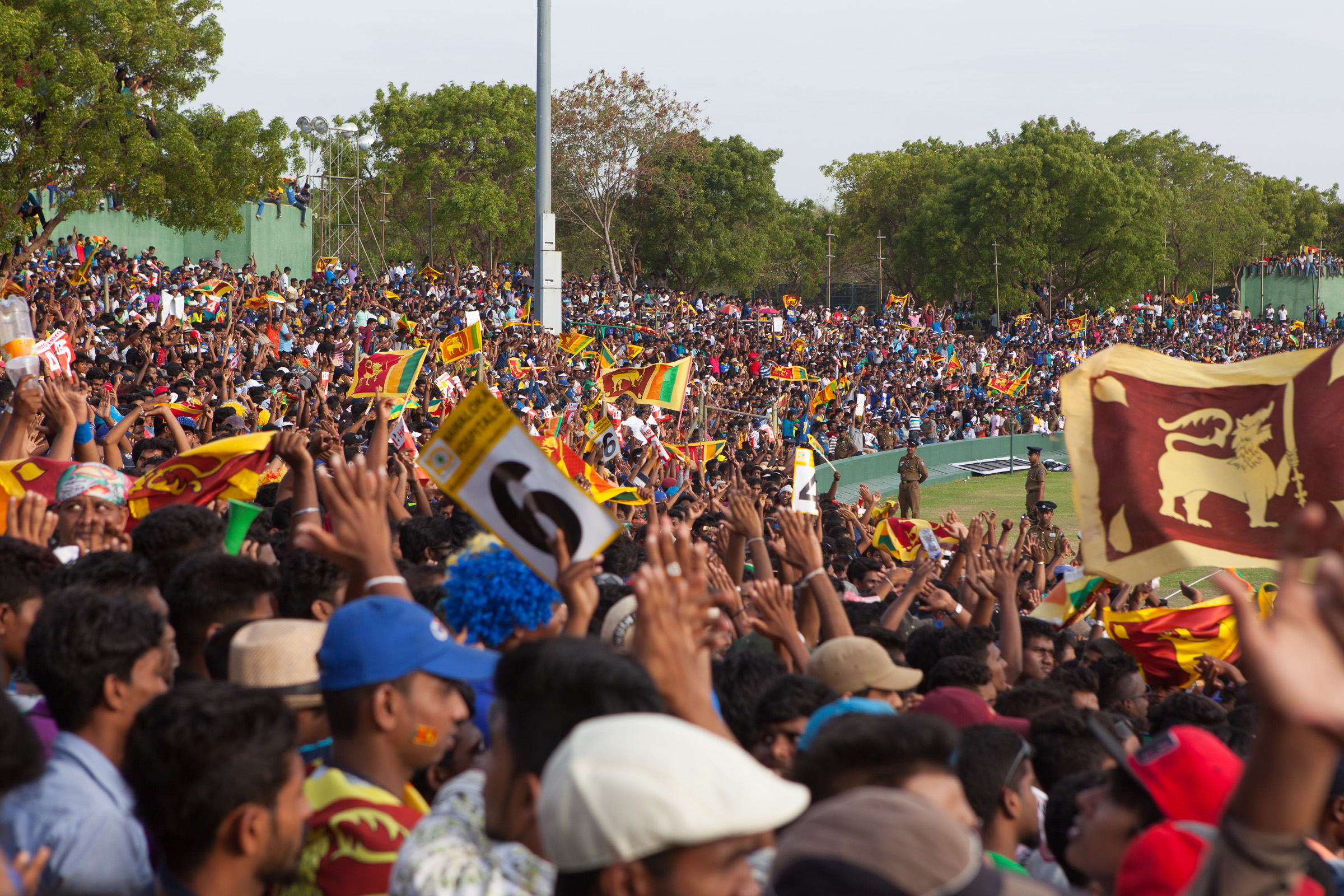 Sri Lankan cricket fans at the Australia v Sri Lankan one-day international at Rangiri Dambulla International Stadium.