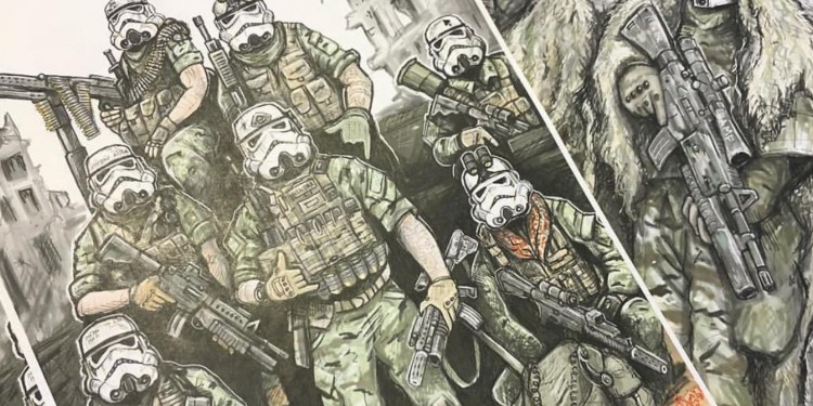 Fan art by US army veteran Matt Klein depicting US soldiers with stormtrooper masks.